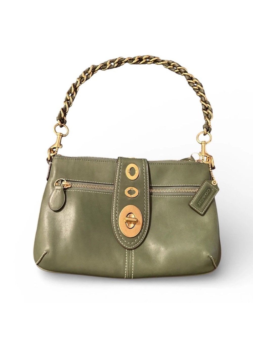Coach Bridget Shoulder Bag/Clutch, Green Leather, Brass Hardware *Rare* 2009 EUC